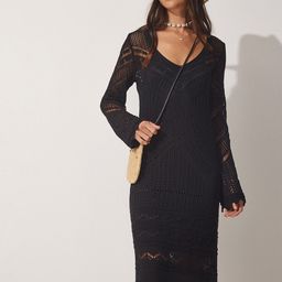 Happiness istanbul Women Crochet Long Sleeves V-Neck A-Line Midi Dress-image-44