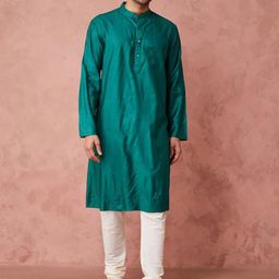 Fabindia Comfort Fit Band Collar Silk Straight Kurta-picture-29