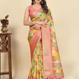 J 6 DESIGNER Floral Zari Silk Blend Block Print Saree-picture-3