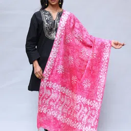 Exotic India Floral Batik Dyed Cotton Silk Dupatta-26