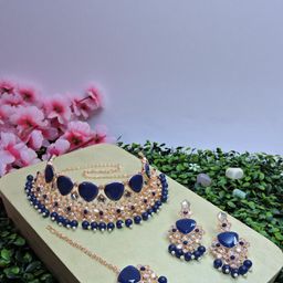 VATSALYA creation Alloy Gold- plated Blue Jewellery Set-image-44