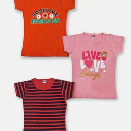 Here&Now x Game Begins Girls Set of 3 Pure Cotton Printed T-shirts-30