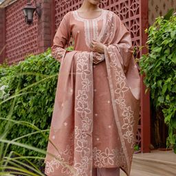 SANISA Floral Printed V-Neck Straight Kurta With Trousers & Dupatta-image-83