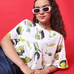 MILOST Women Conversational Printed Round Neck Crop Boxy Top-picture-17