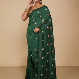 BENGAL HANDLOOM Floral Embroidered Art Silk Taant Saree-image-82