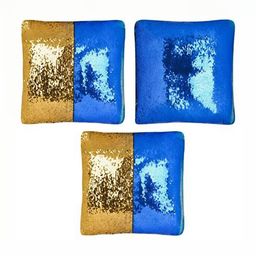 Black gold Gold-Toned & Blue Set of 3 Embellished Square Cushion Covers-118