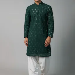 sven suits Men Ethnic Motifs Embroidered Sequinned Kurta with Pyjamas-picture-10
