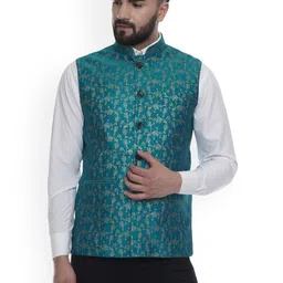 VEERA PARIDHAAN Banarasi Printed Chinese Collar Nehru Jacket-image-67