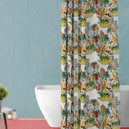 ArtzFolio Off-White & Yellow Printed Waterproof Shower Curtains-1