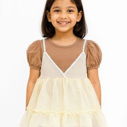 POP STREET KIDS Girls Self Design Puff Sleeve Fit & Flare Dress with Inner T-shirt-image-94
