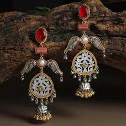 RHOSYN German Silver Gold-Plated Artificial Stones Studded Contemporary Drop Earrings-57