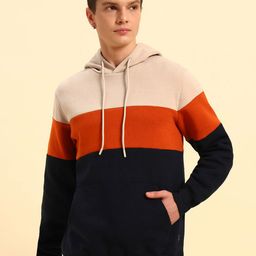 Cantabil Men Colourblocked Hooded Pullover Sweatshirt-picture-43