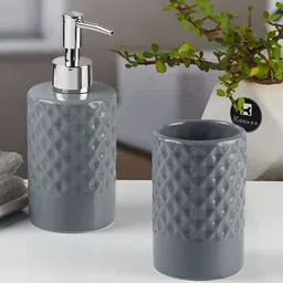 Kookee Grey 2 piece Abstract Ceramic Bath Accessories Set image 3