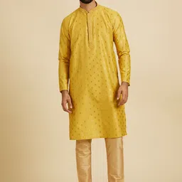 Manyavar Woven Design Mandarin Collar Straight Kurta With Pyjamas-image-33
