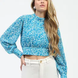 Madame Women Abstract Printed High Neck Top-picture-12