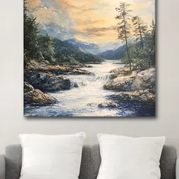 Myntra Elegant Homes Blue & White Nature Printed Canvas Wall Art-10