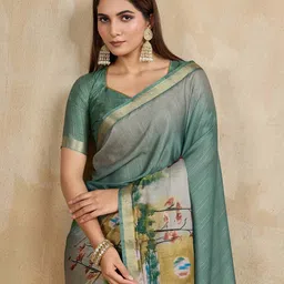 100 Dreams Floral Printed Zari Pure Chiffon Saree-picture-35
