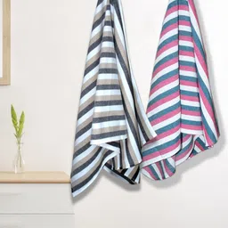 Athom Living Iris Beige & Pink 4 Pieces Striped Cotton 210 GSM Bath Towels-41