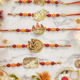 MEIRA JEWELLERY Set Of 5 Beaded Rakhi With Greeting Card Gift Set-image-74