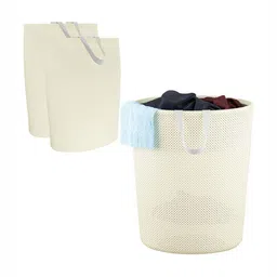 Aura 3Pcs Beige Foldable & Reusable Mesh Laundry Bags With Handles-41