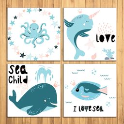 Wens Underwater Creatures Sparkle Laminated Wall Panels Set of 4 - Multicolor-image-99