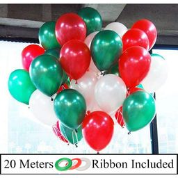 Amfin Metallic Latex Balloons With Ribbons Pack of 53 - Green White Red-16