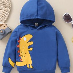 Kookie Kids Full Sleeves Hooded Sweatshirt Dino Print - Blue-image-24