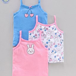 Babyoye Cotton Singlet Camisoles Bunny Print Pack of 3 - Pink Blue White-picture-35