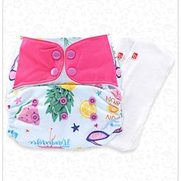 Babyhug Free Size Reusable Contrast Flap Closure Cloth Nappies with 2 SmartDry Inserts Fruits Print - Blue-29