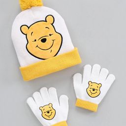 Babyhug Woollen Cap & Mittens Winnie The Pooh Print Yellow - Diameter 13 cm-image-47