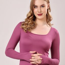 London Hills Scoop Neck Long Thumb Hole Sleeves Slim Fit Tshirt-image-66