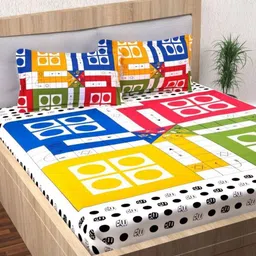 Aura Blue And Green Printed Pure Cotton 144 TC Queen Bedsheet Set 2.10cm X 2.30 m-image-87