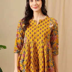 HERE&NOW Women Ethnic Motifs Printed Cotton Tunic-image-51