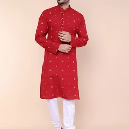 W & G Men Ethnic Motifs Embroidered Regular Kurta with Churidar-picture-29