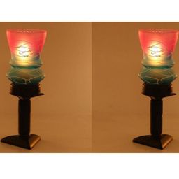 SOMIL Pack of 2 Printed Glass Decorative Table Lamp-image-44