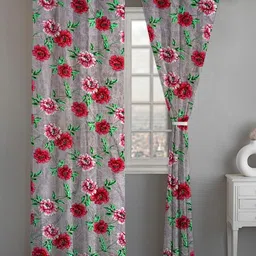 ANA Grey & Pink Set of 2 Floral Room Darkening Door Curtain-18