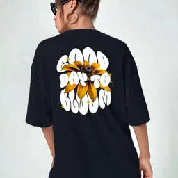 StyleCast Typography Printed Round Neck Oversized Cotton T-shirt-69