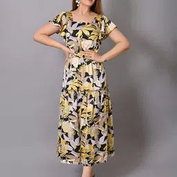 VYMO Floral Flutter Sleeve Fit & Flare Maxi Dress-image-1