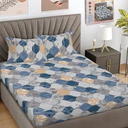 FABINALIV Grey & Blue Geometric Printed 300 TC King Bedsheet Set 2.50 m x 2.25 m-79