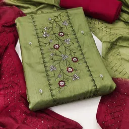 LeeliPeeri Designer Floral Embroidered Thread Work Unstitched Dress Material-image-59