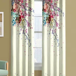 Steve & Anderson Jester Set of 2 Pink And Blue Floral Printed Door Curtain (7 Feet)-45