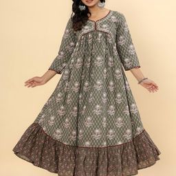 Jaipurite Floral Printed V-Neck Empire Sequinned Anarkali Kurta-picture-7