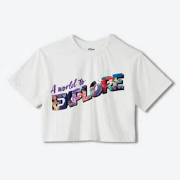 YK Disney Girls Typography Printed Round Neck Cotton Boxy T-shirt-picture-43