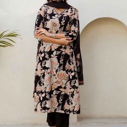 KALINI Floral Printed V-Neck Kantha Work Pure Cotton Kurta With Trousers And Dupatta-picture-4