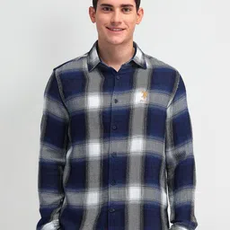 U.S. Polo Assn. Denim Co. Men Spread Collar Checked Cotton Slim Fit Casual Shirt-image-90