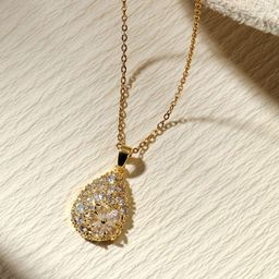 SALTY Gulaabo Artificial Stones Studded Tear Drop Shaped Pendant With Chain-8