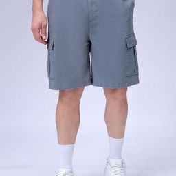 The Indian Garage Co Men Relaxed Fit Pure Cotton Mid-Rise Utility Cargo Shorts-image-19