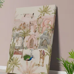 Aura Peach Coloured & Green Botanical Canvas Wall Art-29