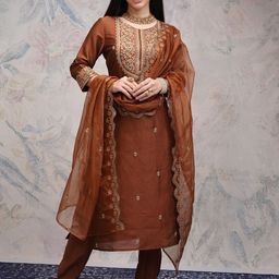 Vishudh Women Floral Embroidered Regular Thread Work Kurta with Trousers & With Dupatta-image-76
