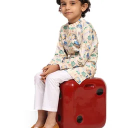Funny Bones Clothings Boys Printed Regular Linen Kurta with Pyjamas-picture-3